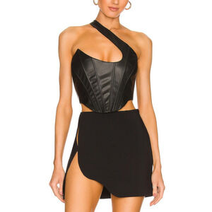 Nbd 'Elodie' Black Faux Leather Corset Hem Blouse Top Size S - NWT